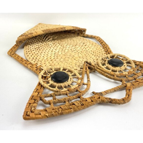 Vintage 1970s owl mail organizer, large wicker owl wall letter holder - Picture 6 of 9